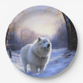 Samoyed liet het sneeuwen Kerstmis Papieren Bordje (Voorkant)