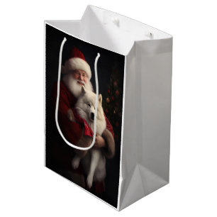 Samoyed met kerstman Feestelijke kerst Medium Cadeauzakje