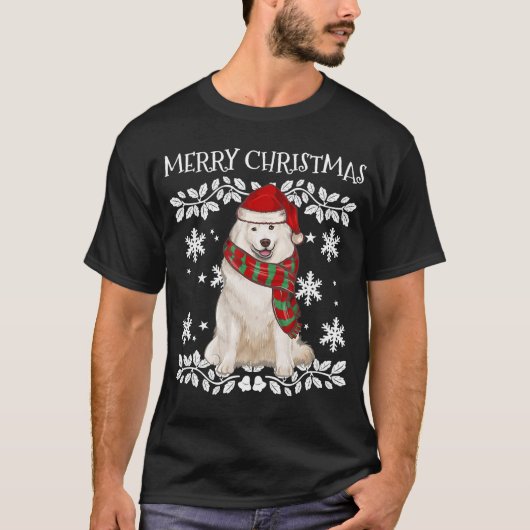 Samoyed met kerstman t-shirt (Voorkant)