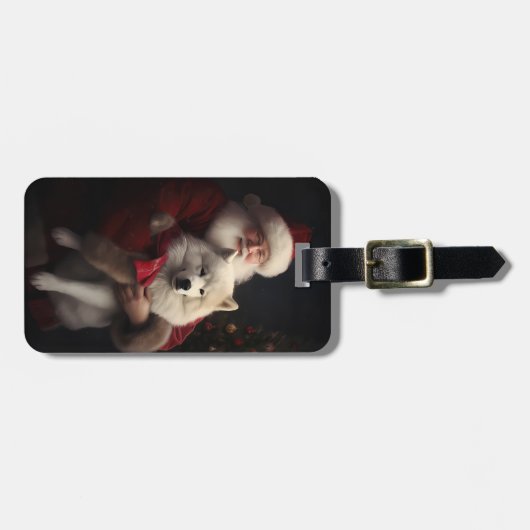 Samoyed Met Sinterklaas Feestelijke Kerstmis Bagagelabel (Voorkant horizontaal)