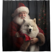 Samoyed Met Sinterklaas Feestelijke Kerstmis Douchegordijn (Voorkant)