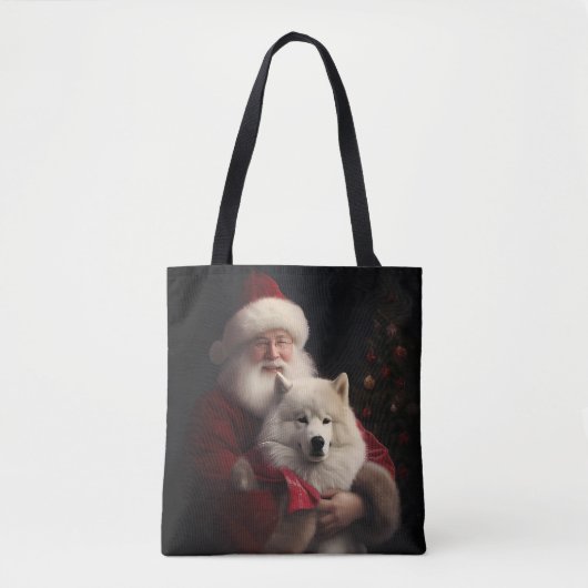 Samoyed Met Sinterklaas Feestelijke Kerstmis Draagtas (Voorkant)