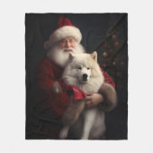 Samoyed Met Sinterklaas Feestelijke Kerstmis Fleece Deken (Voorkant)