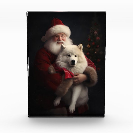 Samoyed Met Sinterklaas Feestelijke Kerstmis Fotoblokken (Voorkant)