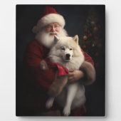 Samoyed Met Sinterklaas Feestelijke Kerstmis Fotoplaat (Voorkant)