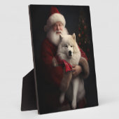 Samoyed Met Sinterklaas Feestelijke Kerstmis Fotoplaat (Zijkant)