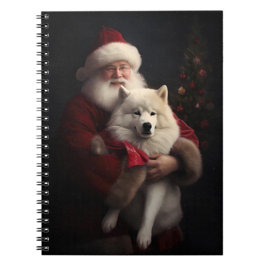 Samoyed Met Sinterklaas Feestelijke Kerstmis Notitieboek (Voorkant)