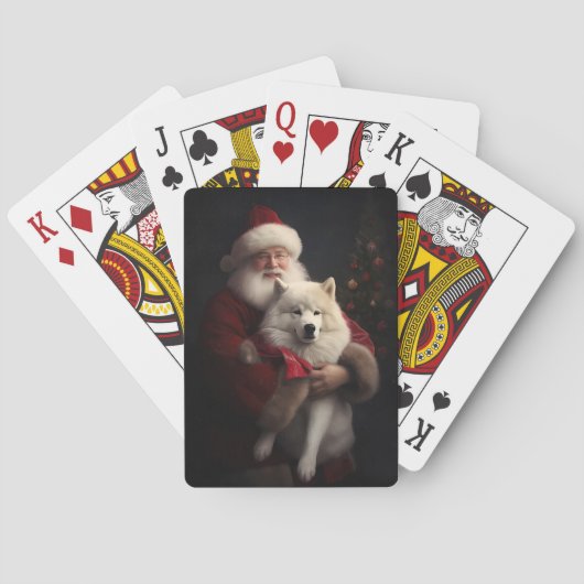 Samoyed Met Sinterklaas Feestelijke Kerstmis Pokerkaarten (Achterkant)