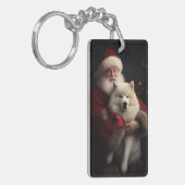Samoyed Met Sinterklaas Feestelijke Kerstmis Sleutelhanger (Voorkant Links)
