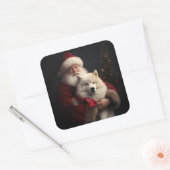 Samoyed Met Sinterklaas Feestelijke Kerstmis Vierkante Sticker (Envelop)
