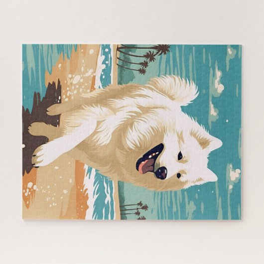 Samoyed op het strand legpuzzel (Horizontaal)