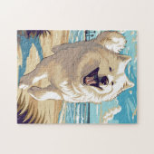 Samoyed op het strand legpuzzel (Horizontaal)