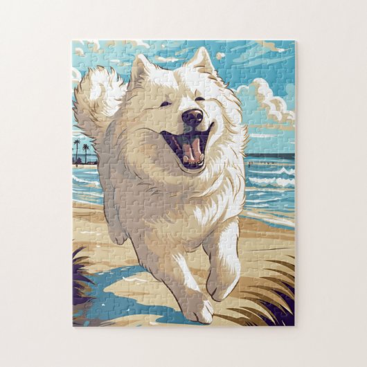Samoyed op het strand legpuzzel (Verticaal)