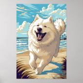 Samoyed op het strand poster (Voorkant)