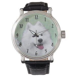 Samoyed Painting - Cute Original Dog Art Horloge
