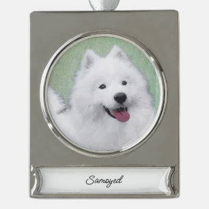 Samoyed Painting - Cute Original Dog Art Silver Pl Verzilverd Banner Ornament