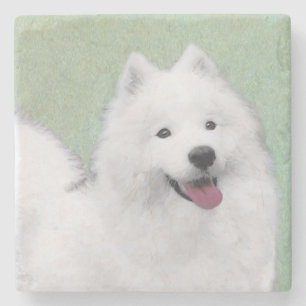 Samoyed Painting - Cute Original Dog Art Stenen Onderzetter