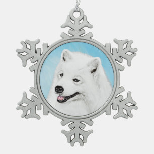 Samoyed Painting - Cute Original Dog Art Tin Sneeuwvlok Ornament
