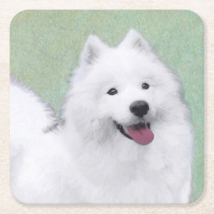 Samoyed Painting - Cute Original Dog Art Vierkante Kartonnen Onderzetter