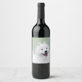 Samoyed Painting - Cute Original Dog Art Wijn Etiket (Voorkant)