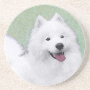 Samoyed Painting - Cute Original Dog Art Zandsteen Onderzetter