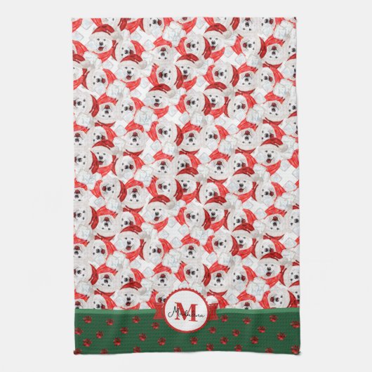 Samoyed Pattern Monogram kersthond Theedoek (Verticaal)