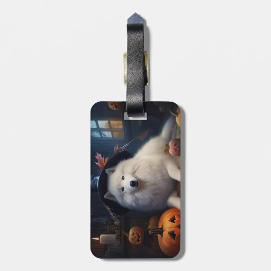 Samoyed pompoenen Halloween eng Bagagelabel (Achterkant verticaal)