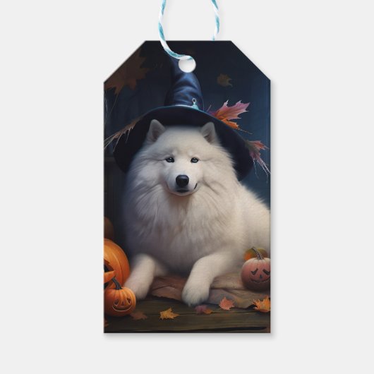 Samoyed pompoenen Halloween eng Cadeaulabel (Voorkant)