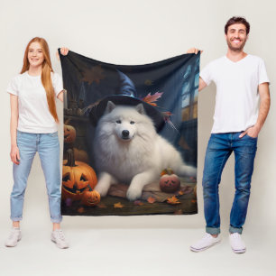 Samoyed pompoenen Halloween eng Fleece Deken