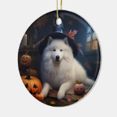 Samoyed pompoenen Halloween eng Keramisch Ornament (Links)