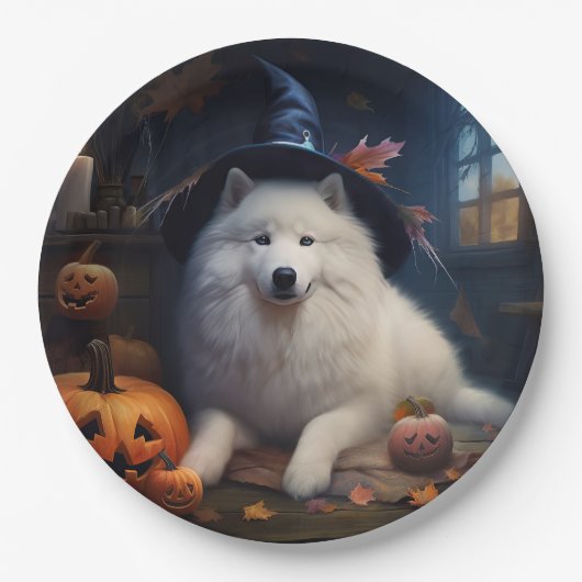 Samoyed pompoenen Halloween eng Papieren Bordje (Voorkant)
