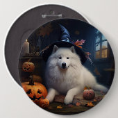 Samoyed pompoenen Halloween eng Ronde Button 6,0 Cm (Voorkant /achterkant)