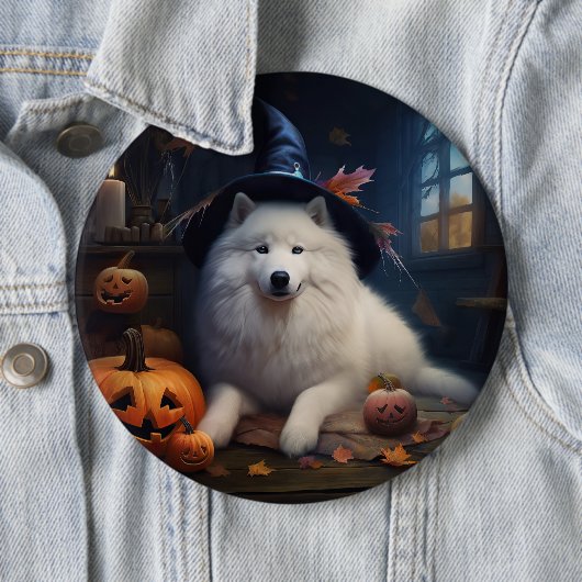 Samoyed pompoenen Halloween eng Ronde Button 6,0 Cm (In situ)