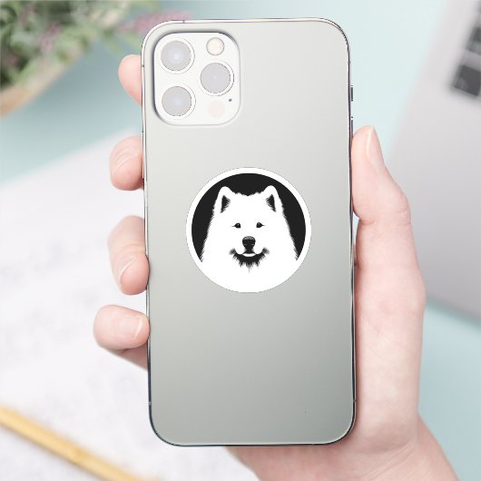 Samoyed Pop Art Classic Round Sticker Black White (Téléphone)