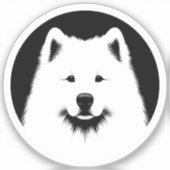 Samoyed Pop Art Classic Round Sticker Black White (Voorkant)