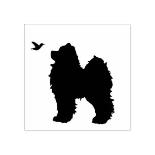 Samoyed Pup & Bird Stamp; 1 inch boven de Sq. Pad Rubberstempel