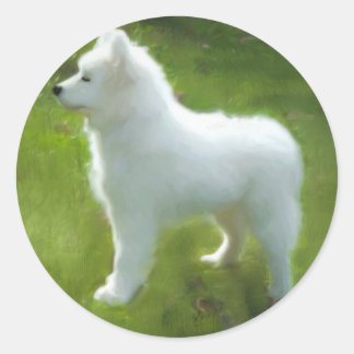 Samoyed Pup Sticker; Diverse formaten Ronde Sticker