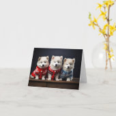 Samoyed Puppies Kerst Kaart (Gele Bloem)