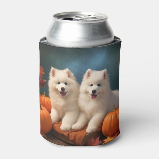 Samoyed Puppy Herfst Delight Pompoen Blikjeskoeler (Blikje Voorkant)