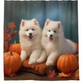 Samoyed Puppy Herfst Delight Pompoen Douchegordijn (Voorkant)