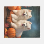 Samoyed Puppy Herfst Delight Pompoen Fleece Deken (Voorkant (Horizontaal))