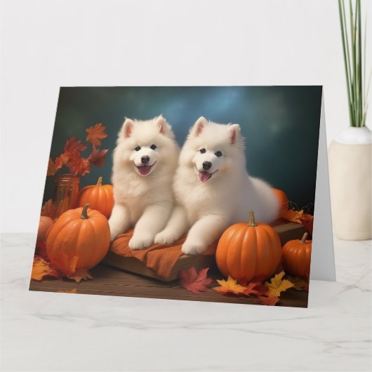 Samoyed Puppy Herfst Delight Pompoen Kaart (Voorkant)