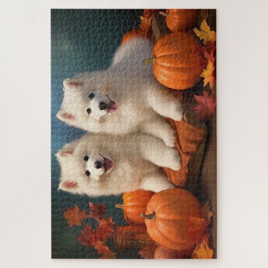 Samoyed Puppy Herfst Delight Pompoen Legpuzzel (Verticaal)