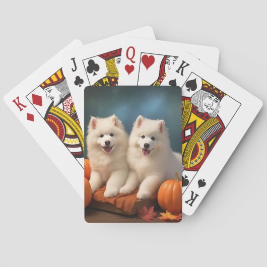 Samoyed Puppy Herfst Delight Pompoen Pokerkaarten (Achterkant)