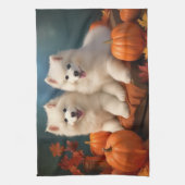Samoyed Puppy Herfst Delight Pompoen Theedoek (Verticaal)