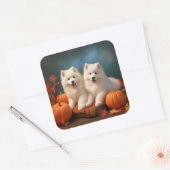 Samoyed Puppy Herfst Delight Pompoen Vierkante Sticker (Envelop)