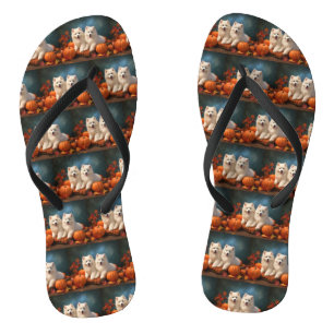Samoyed Puppy Herfst Plezier Pompoen Teenslippers