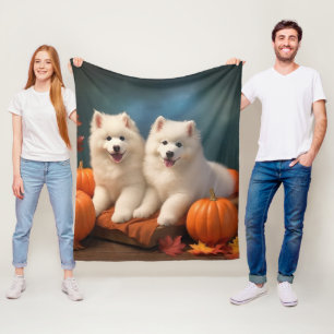 Samoyed Puppy Herfstpracht Pompoen  Fleece Deken
