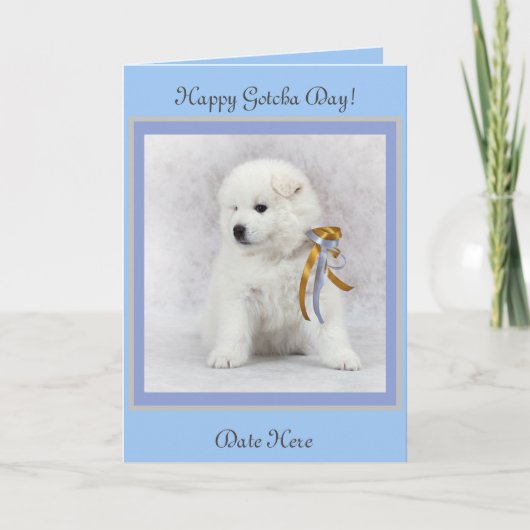 Samoyed Puppy & linkkaart Tekst en datum aanpassen Bedankkaart (Voorkant)