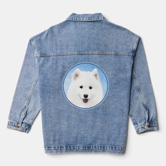 Samoyed Puppy Painting - Cute Original Dog Art Denim Jacket (Achterkant)